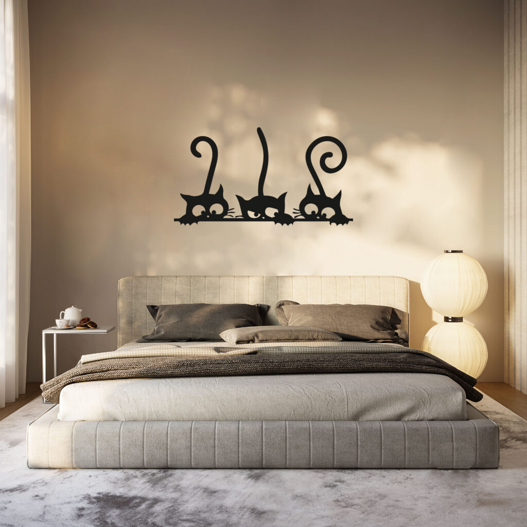 drie katten boven een bed wanddecoratie