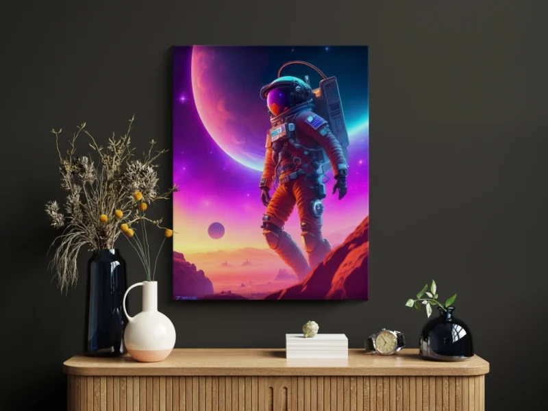 Canvas schilderij space man collectie boven kastje