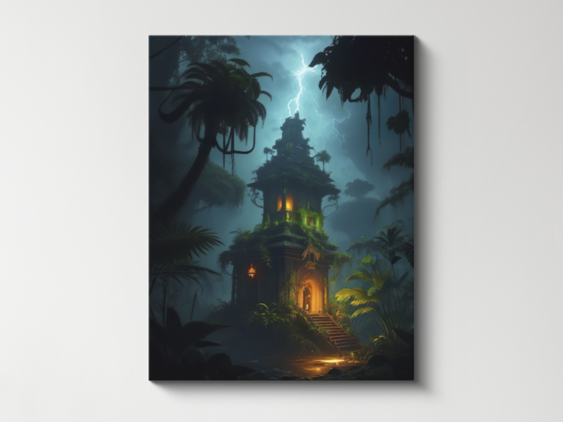Verlaten jungle tempel met een licht